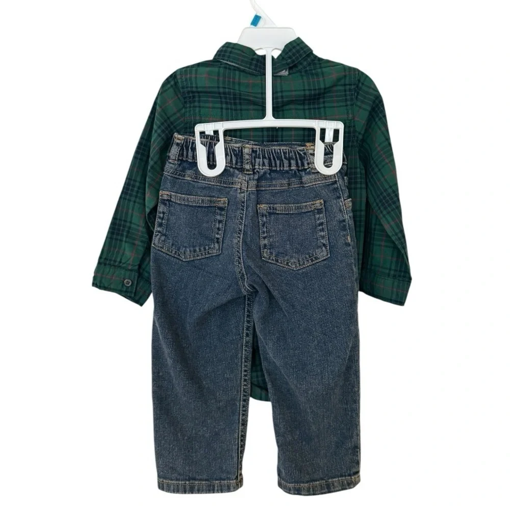CARTER’S 3 Piece Baby Plaid Bowtie Jumpsuit & Jeans Size 24M NEW Holiday